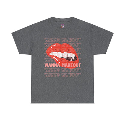 Unisex Heavy Cotton Tee - 'Wanna Makeout' Graphic Tee, Trendy Casual Wear, Perfect for Parties, Fun Couple's Tee