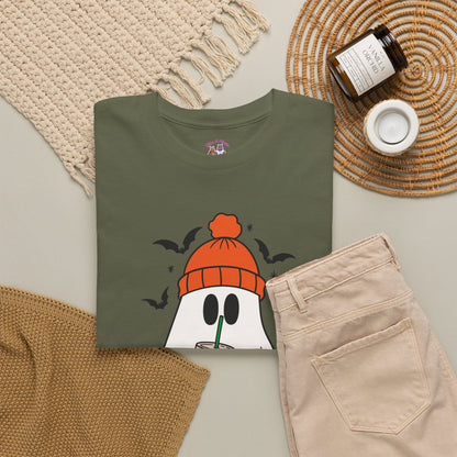 Ghostly Chill Unisex Heavy Cotton Tee, Halloween Shirt, Casual Wear, Fall Fashion, Cute Ghost Tee, Spooky Vibes