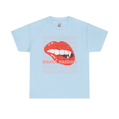 Unisex Heavy Cotton Tee - 'Wanna Makeout' Graphic Tee, Trendy Casual Wear, Perfect for Parties, Fun Couple's Tee