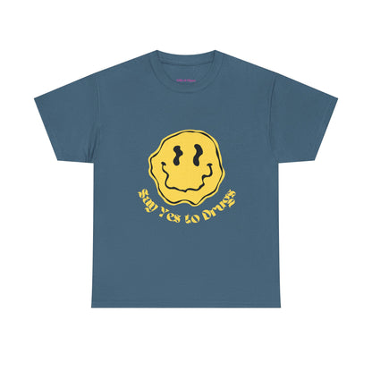 Say Yes to Drugs // Unisex Heavy Cotton Tee - Happy Smiley Face Graphic T-Shirt