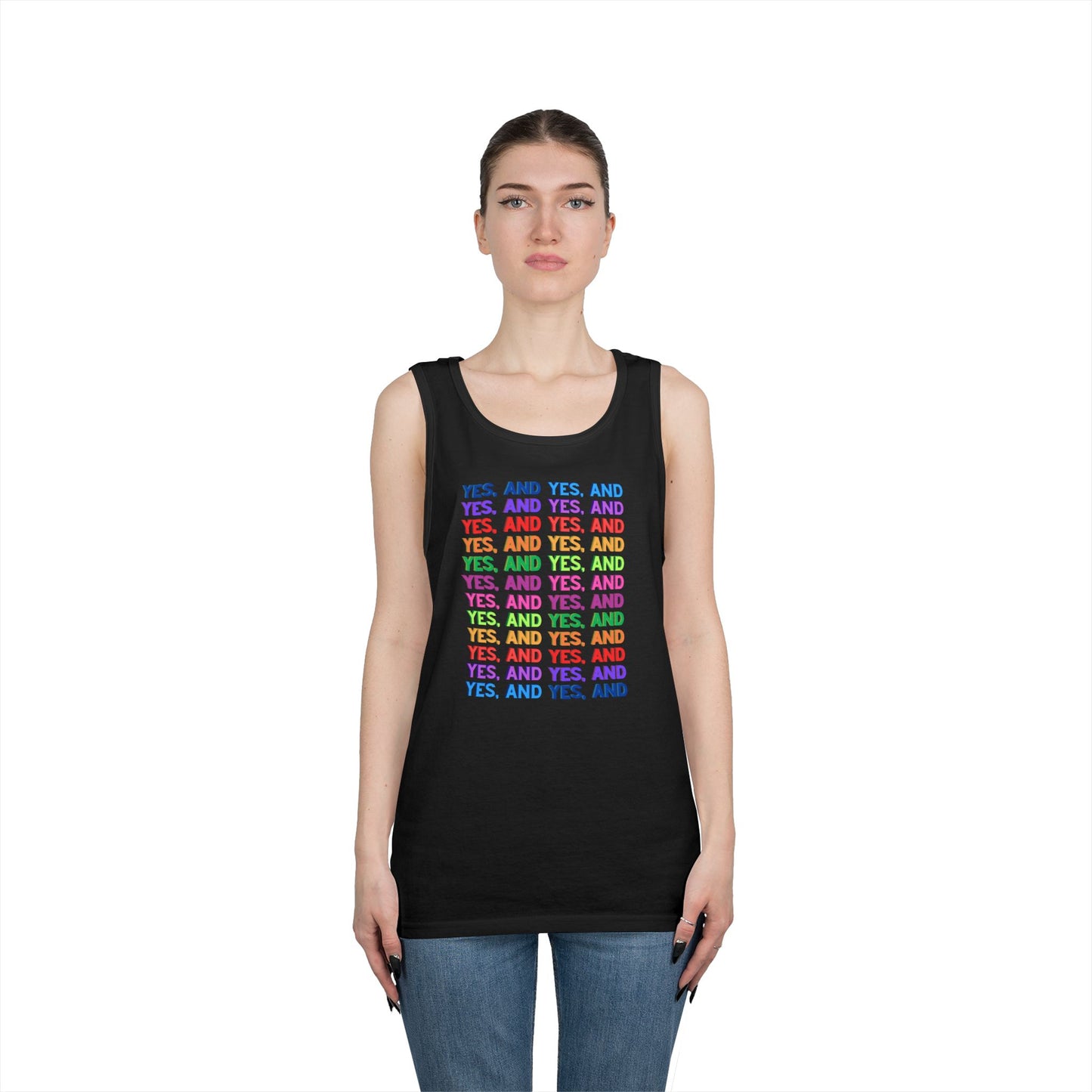 Improv, "Yes, And" // Positive Vibes Unisex Cotton Tank Top - Colorful 'YES' Design
