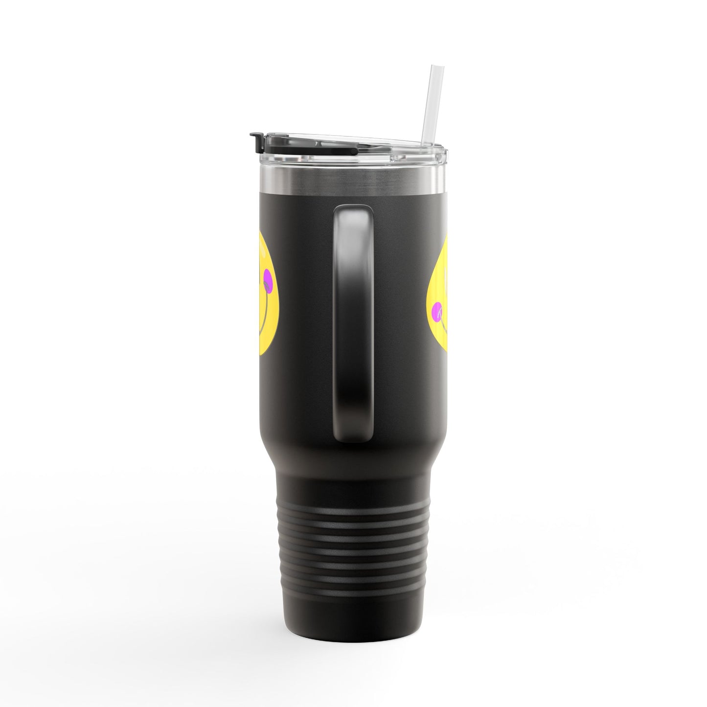 Crooked Smiley // Insulated Travel Mug, 40oz - Blue Text
