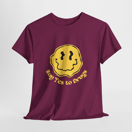 Say Yes to Drugs // Unisex Heavy Cotton Tee - Happy Smiley Face Graphic T-Shirt