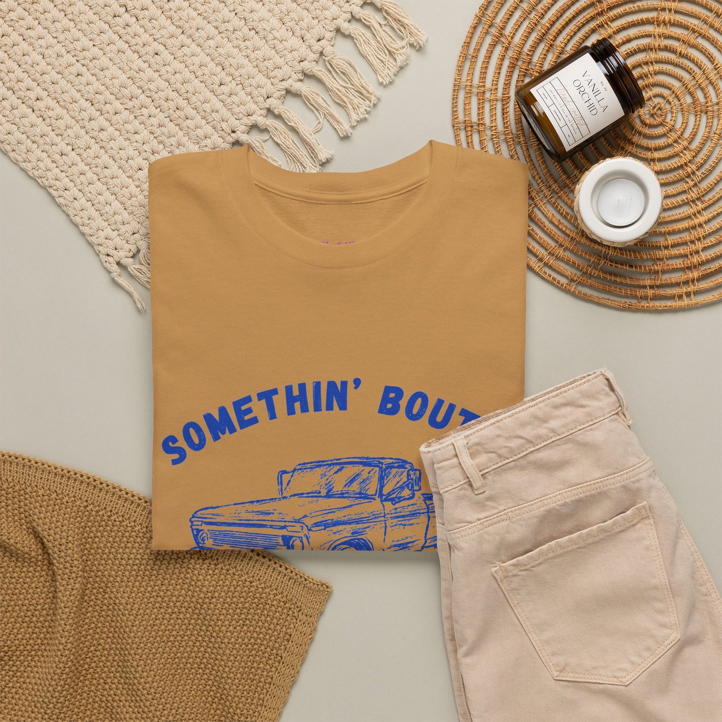 Somethin' Bout A Truck - Cobalt Distressed // Vintage Truck Graphic Unisex Heavy Cotton Tee - Perfect for Truck Lovers