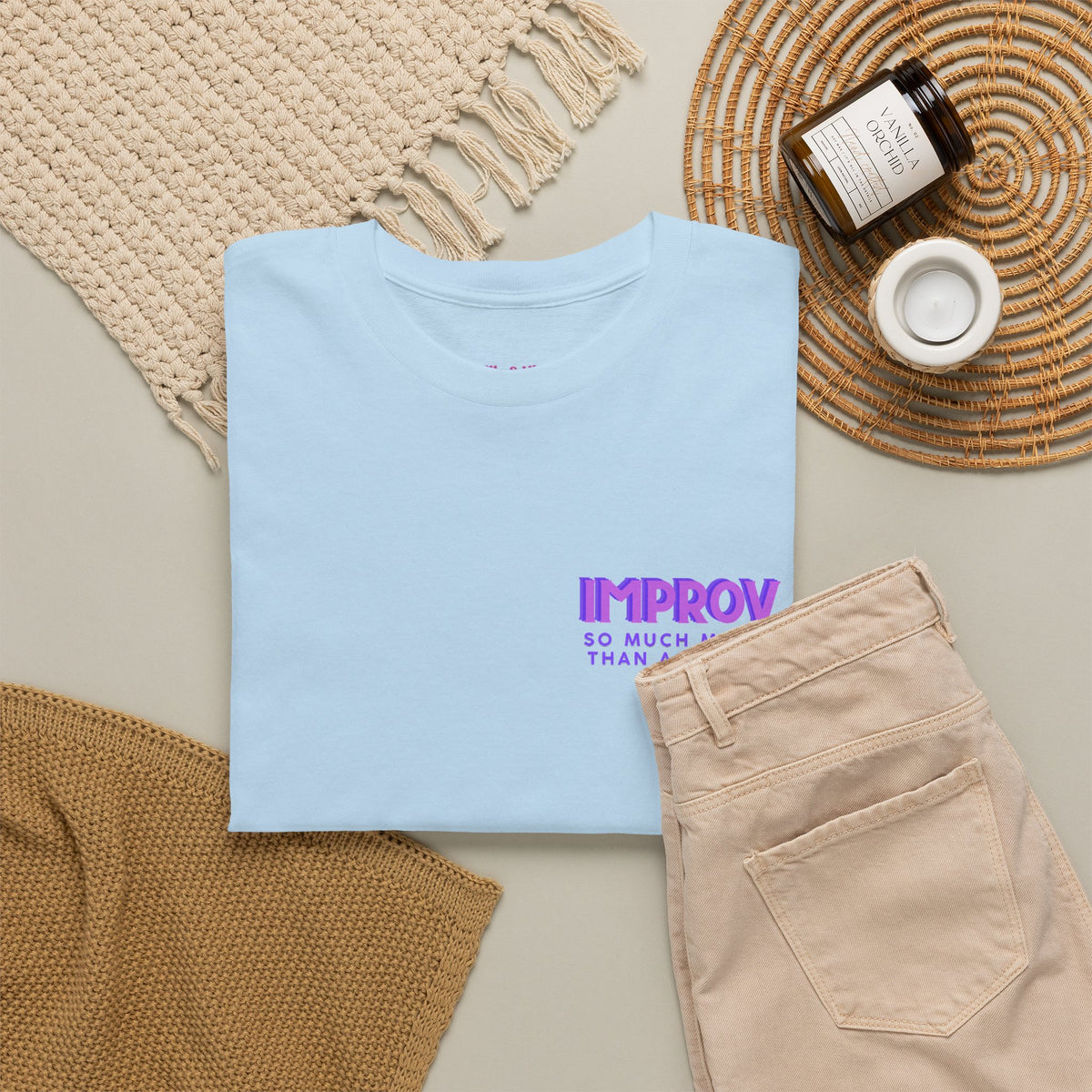 Improv, Multi Color "Yes, And" Double-sided // Colorful Affirmation Unisex Heavy Cotton Tee