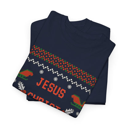 Funny Christmas Tee: "Jesus Christ Already Chill" Unisex Heavy Cotton Shirt