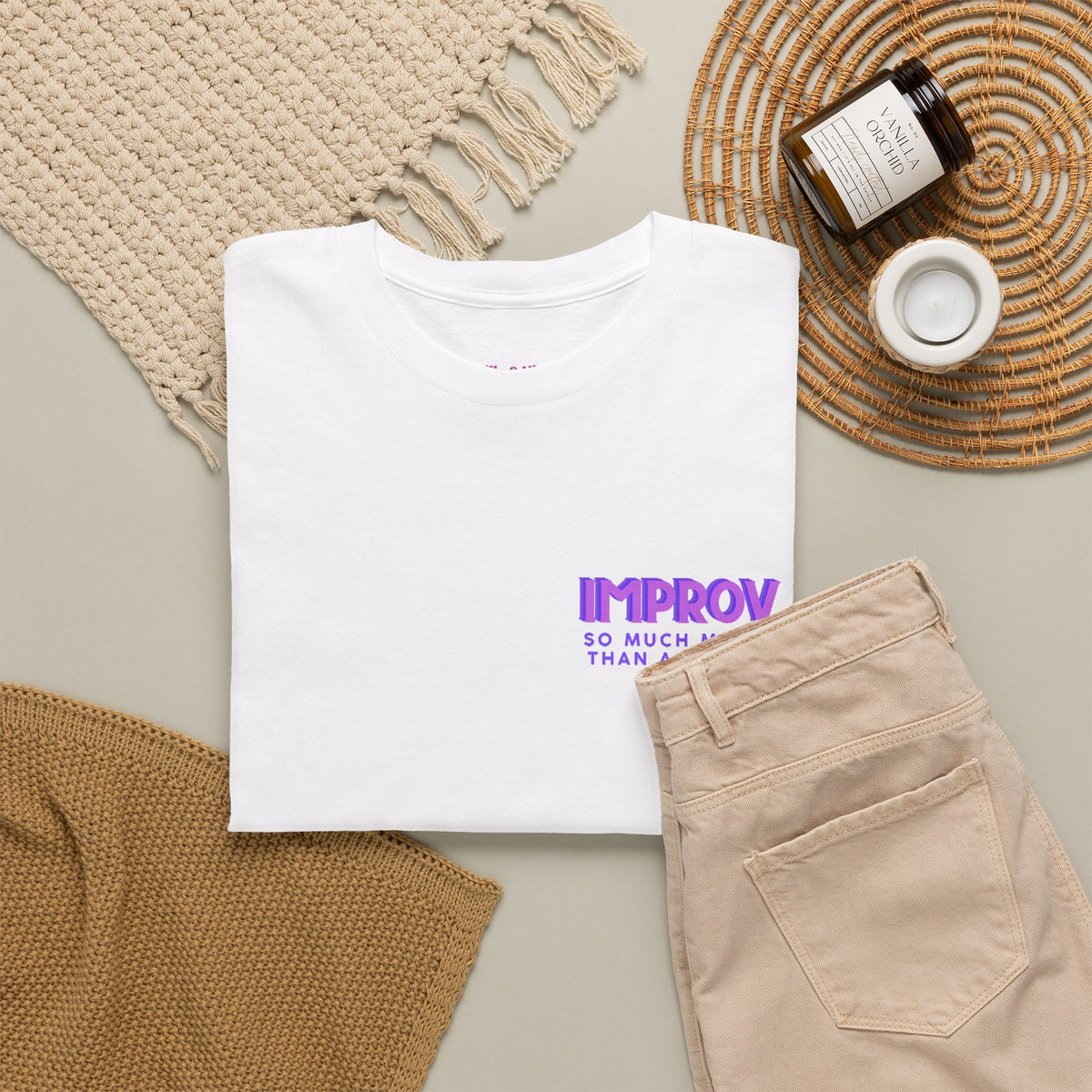 Improv, Multi Color "Yes, And" Double-sided // Colorful Affirmation Unisex Heavy Cotton Tee