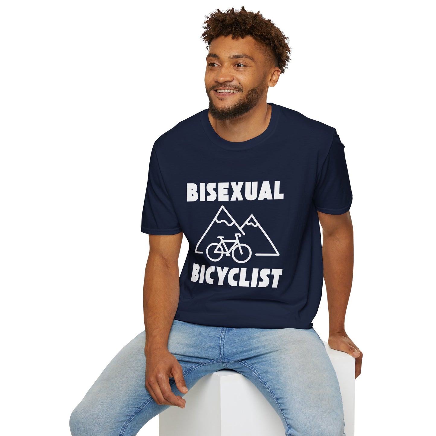 Bisexual (Mountain) Bicyclist  // Unisex Softstyle T-Shirt