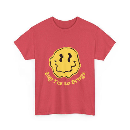 Say Yes to Drugs // Unisex Heavy Cotton Tee - Happy Smiley Face Graphic T-Shirt