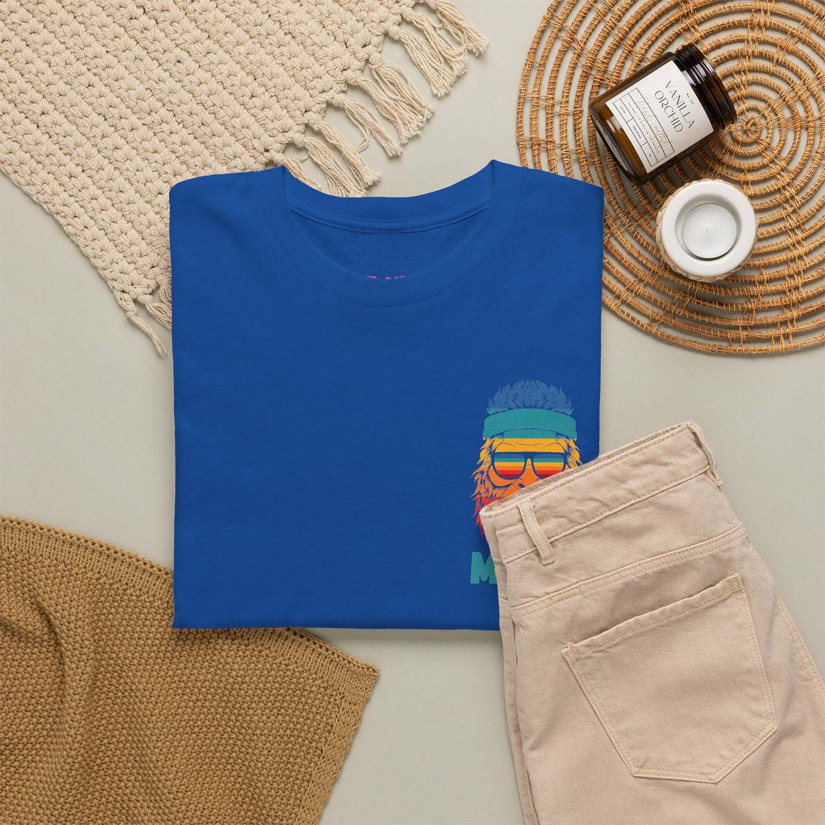 Bigfoot Mood - Pocket Placement // Retro Mood Unisex Heavy Cotton Tee - Colorful Graphic T-Shirt