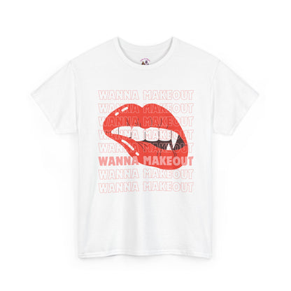 Unisex Heavy Cotton Tee - 'Wanna Makeout' Graphic Tee, Trendy Casual Wear, Perfect for Parties, Fun Couple's Tee