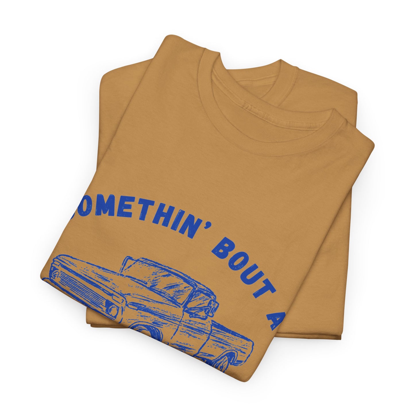 Somethin' Bout A Truck - Cobalt Distressed // Vintage Truck Graphic Unisex Heavy Cotton Tee - Perfect for Truck Lovers