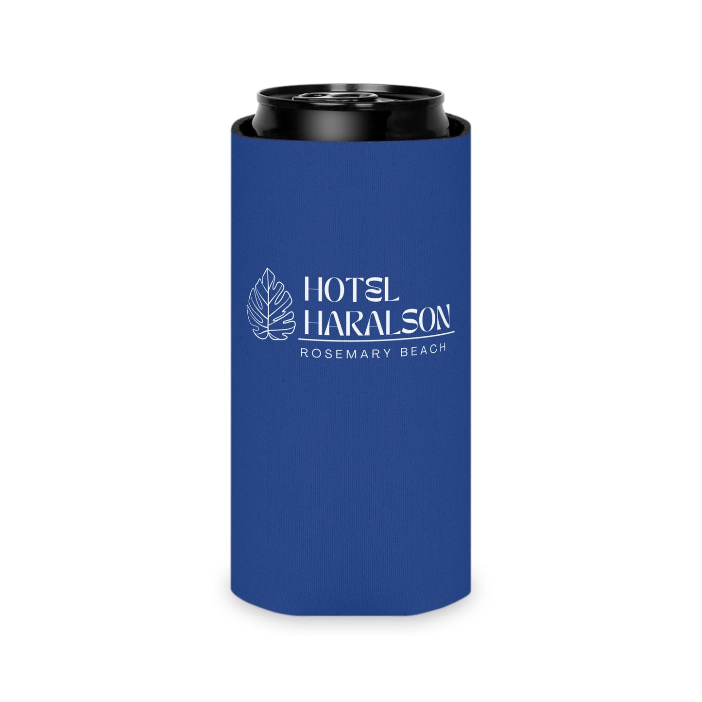 Custom - Personalized Hotel Haralson Can Cooler // Blue w/ White - Ideal for Beach Parties & Celebrations