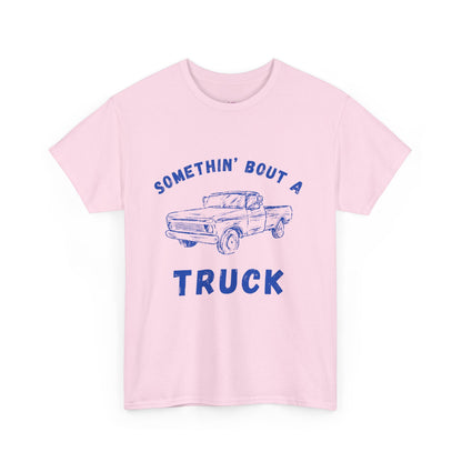 Somethin' Bout A Truck - Cobalt Distressed // Vintage Truck Graphic Unisex Heavy Cotton Tee - Perfect for Truck Lovers