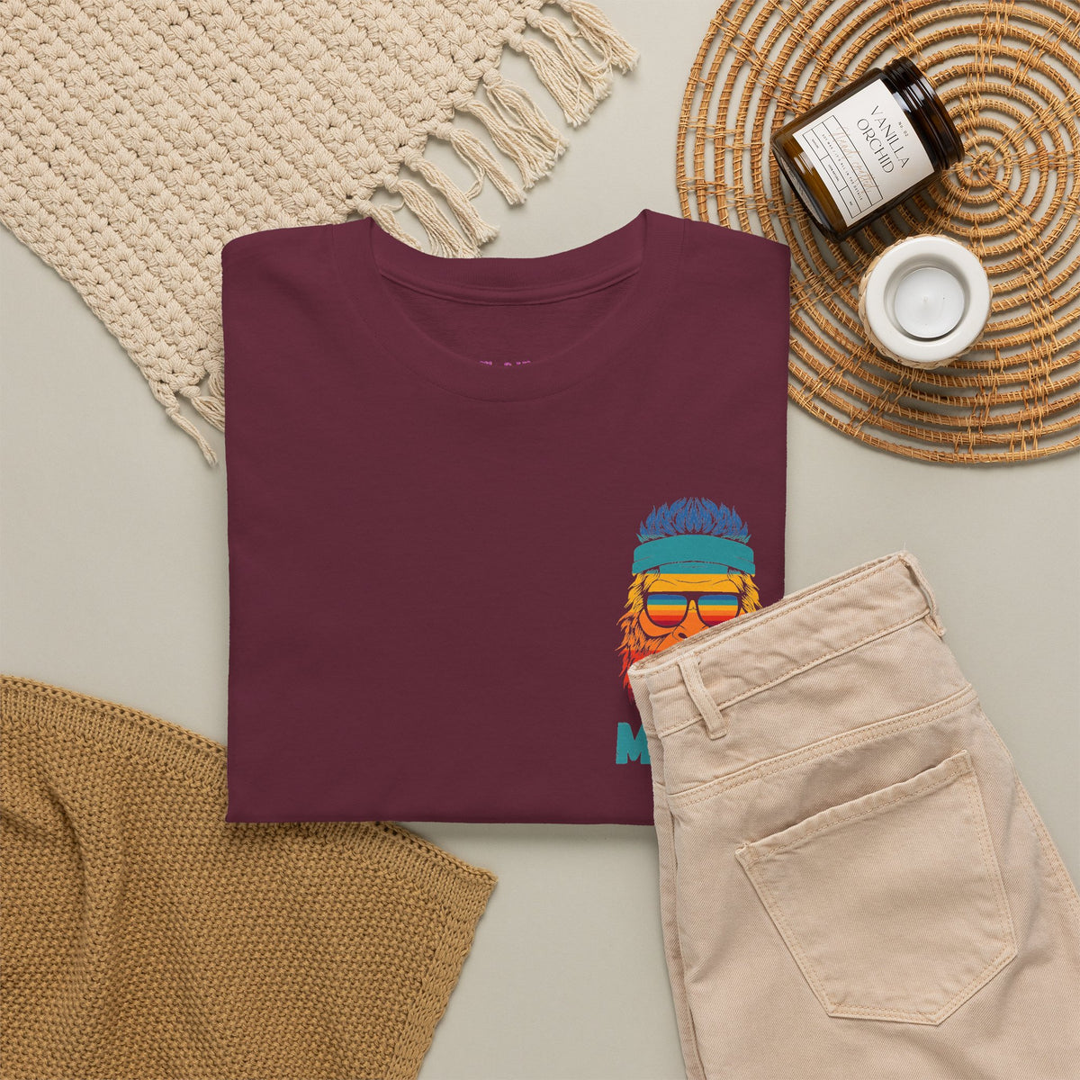 Bigfoot Mood - Pocket Placement // Retro Mood Unisex Heavy Cotton Tee - Colorful Graphic T-Shirt