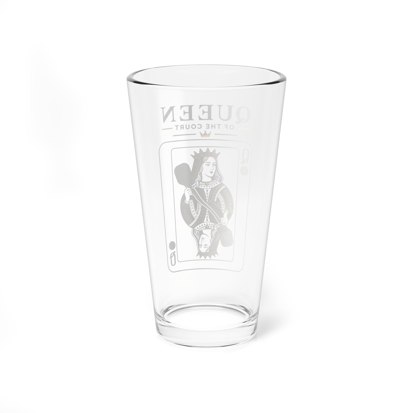 Pickleball - Queen of the Court - Vintage Playing Card  - 16oz Mixing Glass – Cocktail Shaker Glass or Beer Pint Glass