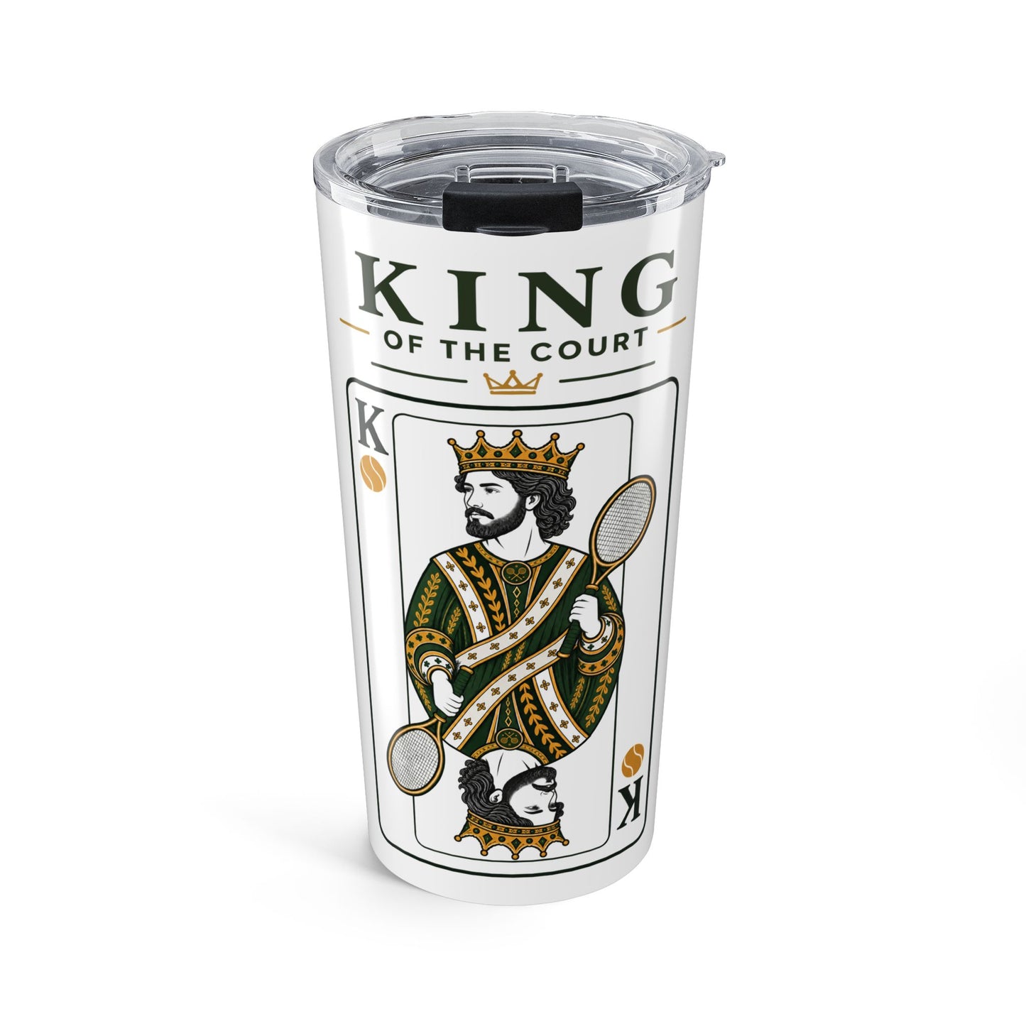 Tennis - King of the Court - Vintage Playing Card - Tumbler - 20oz Insulated Travel Cup