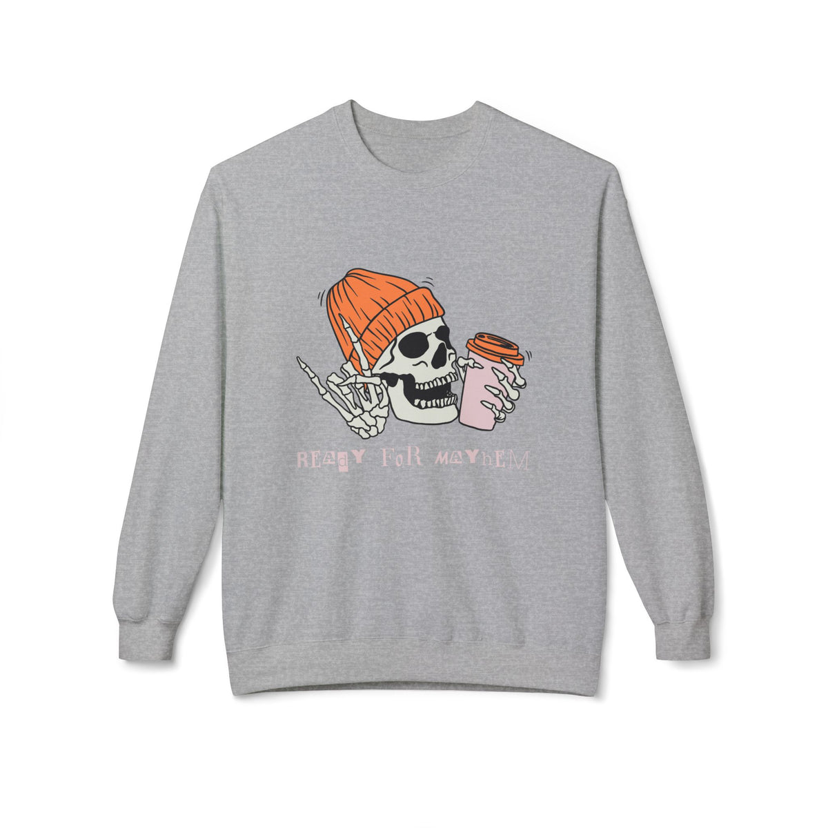 'Ready for Mayhem' Skull Coffee Tee — Casual Graphic Crewneck Swaetshirt