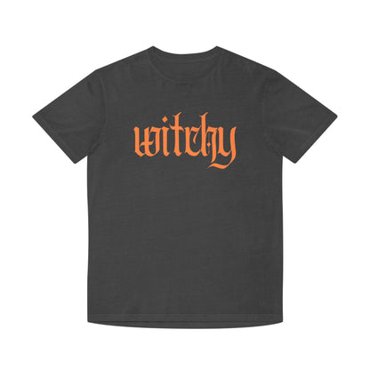 Witchy Graphic Tee — Retro Orange Text on Faded TShirt