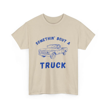 Somethin' Bout A Truck - Cobalt Distressed // Vintage Truck Graphic Unisex Heavy Cotton Tee - Perfect for Truck Lovers
