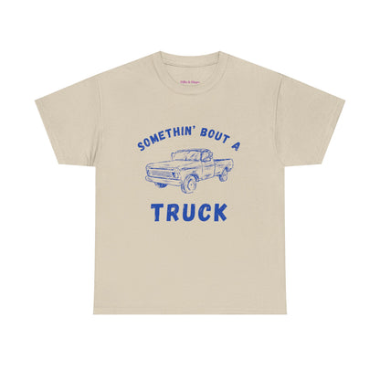 Somethin' Bout A Truck - Cobalt Distressed // Vintage Truck Graphic Unisex Heavy Cotton Tee - Perfect for Truck Lovers