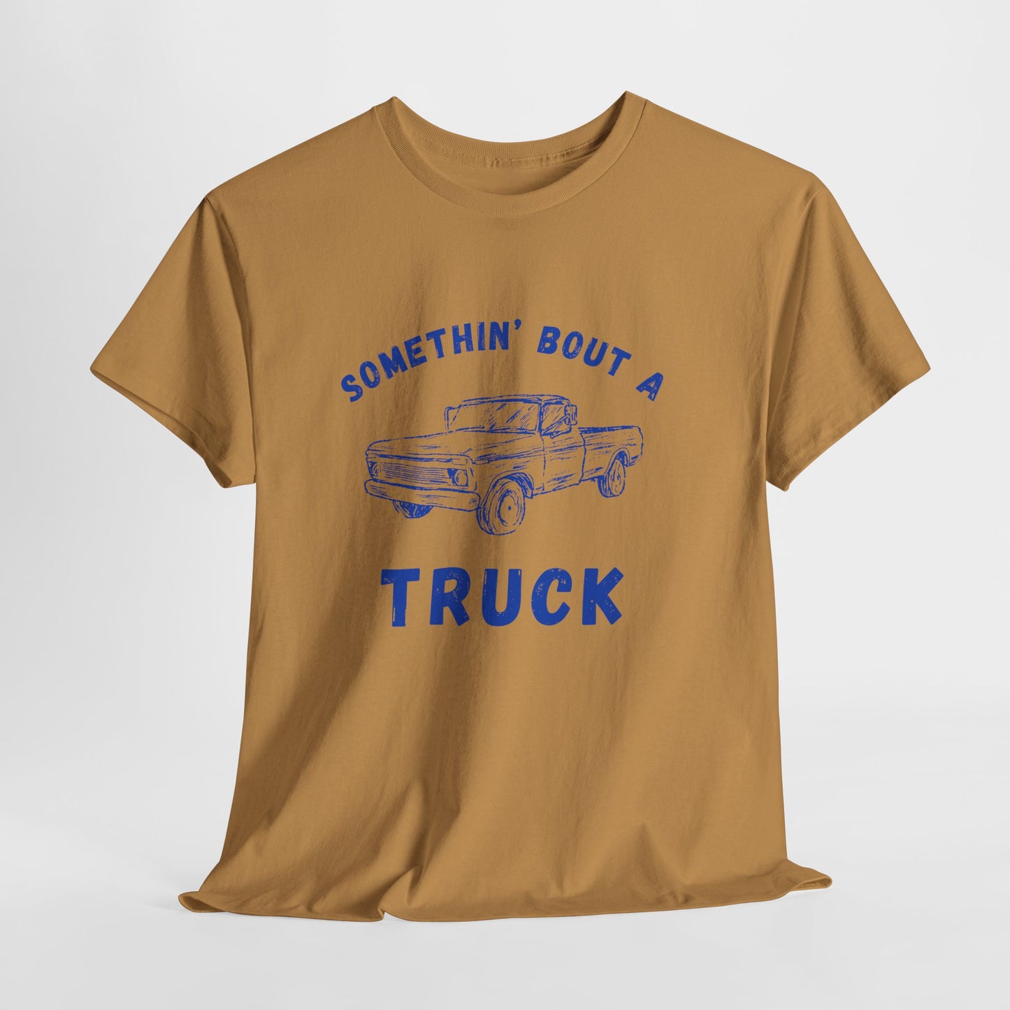 Somethin' Bout A Truck - Cobalt Distressed // Vintage Truck Graphic Unisex Heavy Cotton Tee - Perfect for Truck Lovers