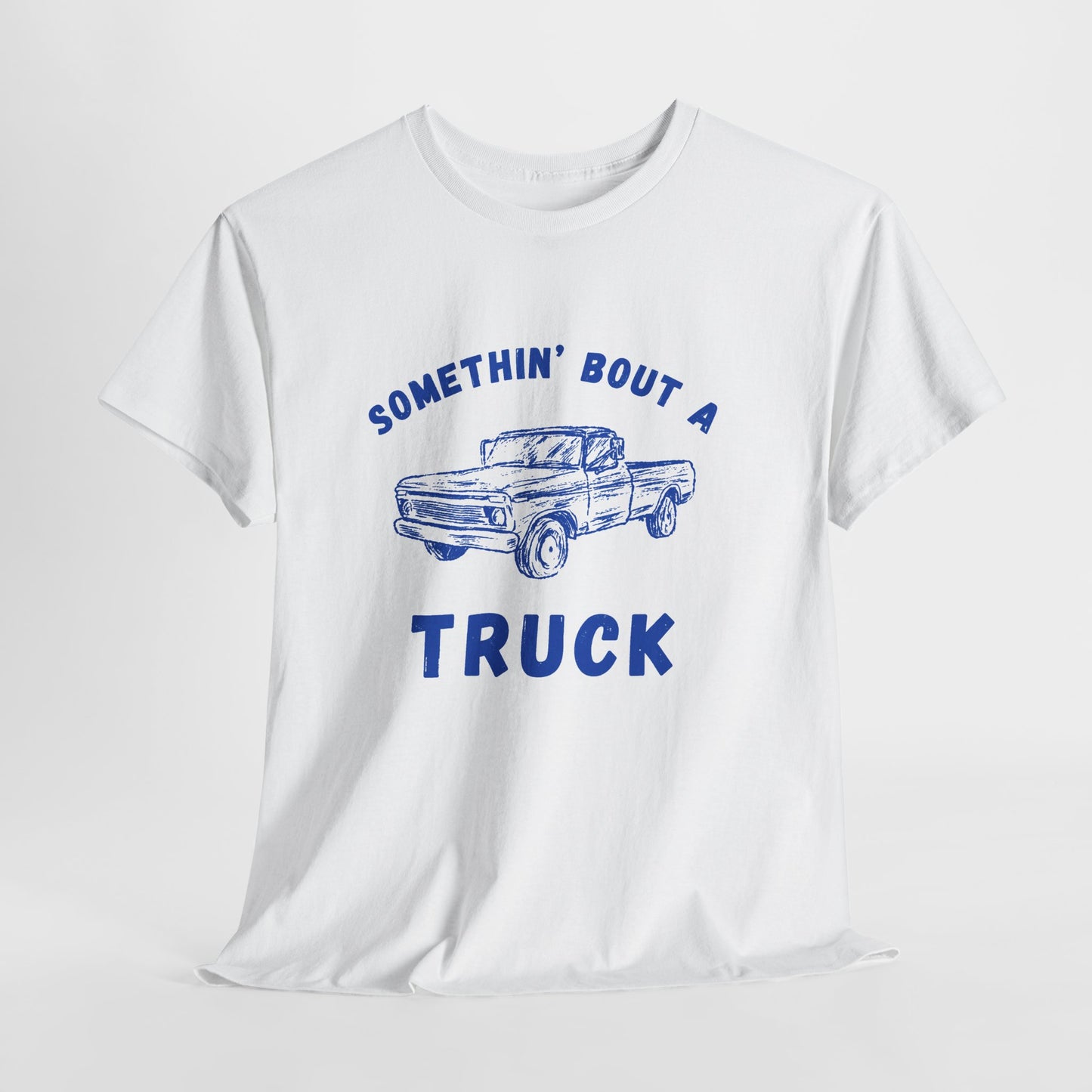 Somethin' Bout A Truck - Cobalt Distressed // Vintage Truck Graphic Unisex Heavy Cotton Tee - Perfect for Truck Lovers