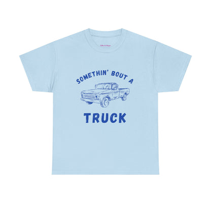 Somethin' Bout A Truck - Cobalt Distressed // Vintage Truck Graphic Unisex Heavy Cotton Tee - Perfect for Truck Lovers
