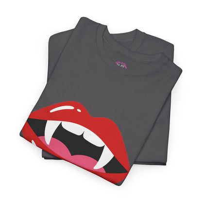 Vampire Lips Tee: Unisex Heavy Cotton Tee for Halloween, Party, Gift, Funny T-Shirt, Casual Wear, Trendy Fashion