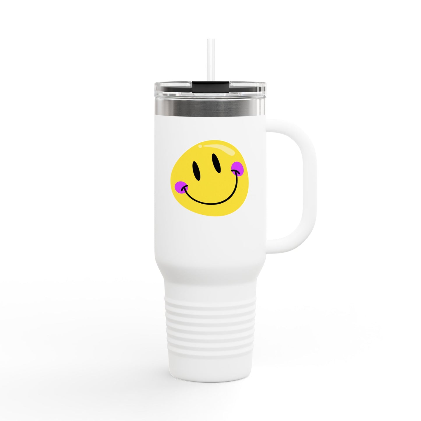 Crooked Smiley // Insulated Travel Mug, 40oz - Blue Text