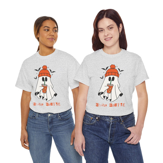 Ghostly Chill Unisex Heavy Cotton Tee, Halloween Shirt, Casual Wear, Fall Fashion, Cute Ghost Tee, Spooky Vibes