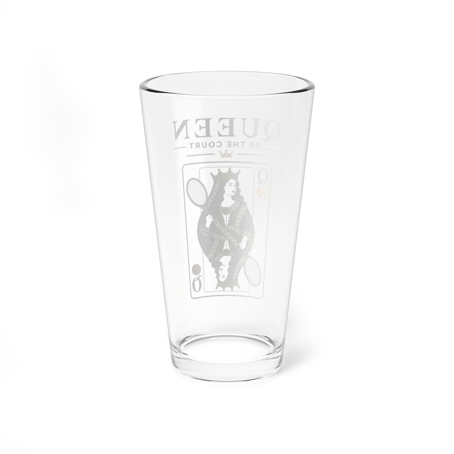 Tennis- Queen of the Court - Vintage Playing Card  - 16oz Mixing Glass – Cocktail Shaker Glass or Beer Pint Glass