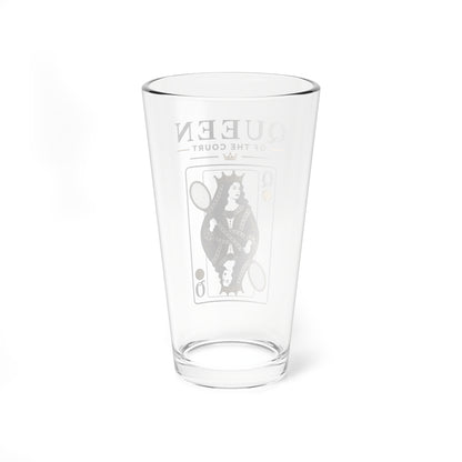 Tennis- Queen of the Court - Vintage Playing Card  - 16oz Mixing Glass – Cocktail Shaker Glass or Beer Pint Glass