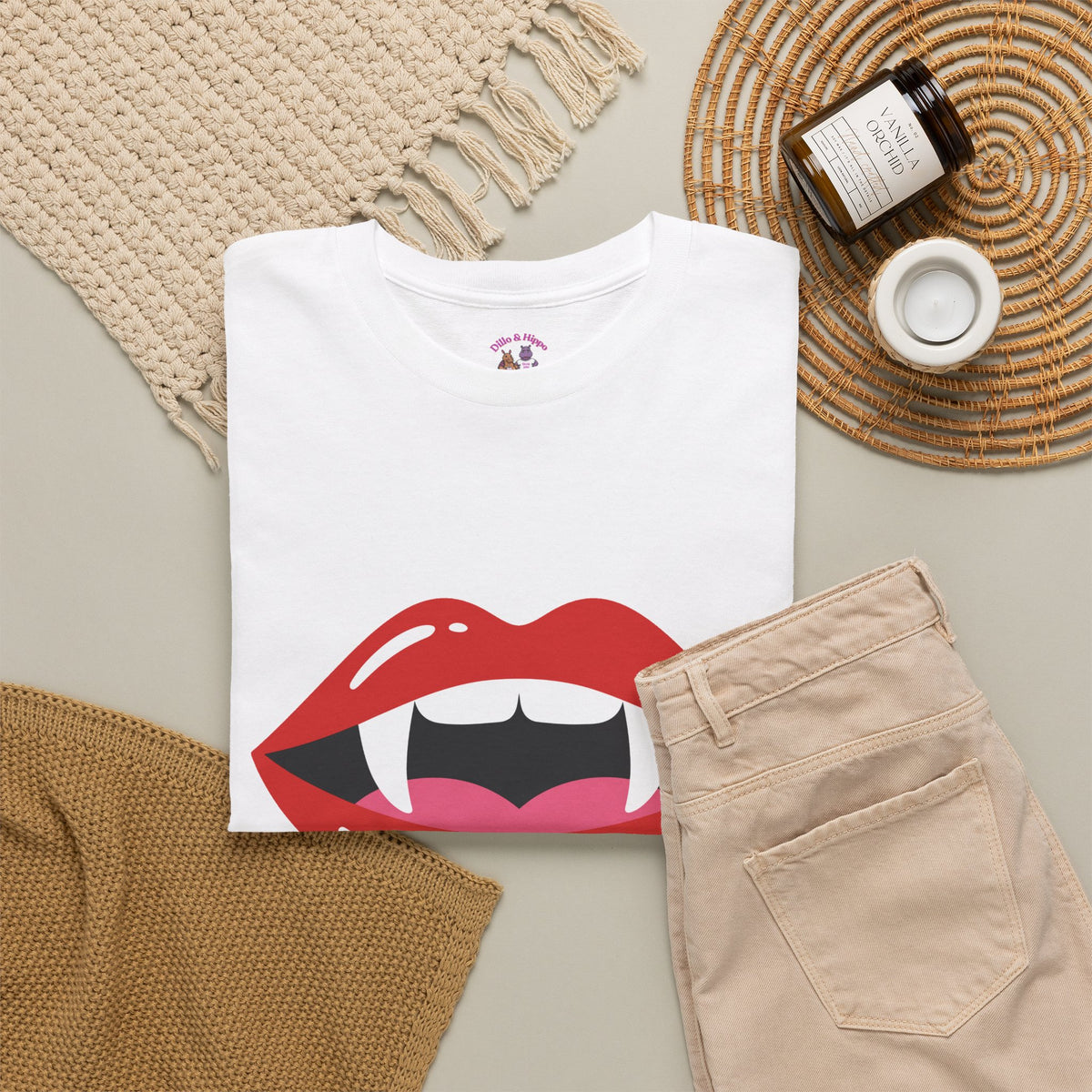 Vampire Lips Tee: Unisex Heavy Cotton Tee for Halloween, Party, Gift, Funny T-Shirt, Casual Wear, Trendy Fashion