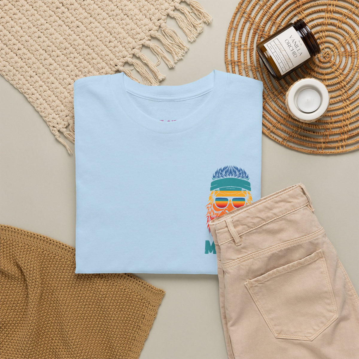 Bigfoot Mood - Pocket Placement // Retro Mood Unisex Heavy Cotton Tee - Colorful Graphic T-Shirt