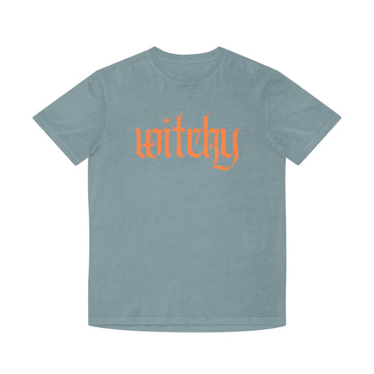 Witchy Graphic Tee — Retro Orange Text on Faded TShirt