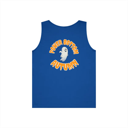 Power Bottom Autumn - White Ghost // Unisex Heavy Cotton Ghost Theme Tank Top - Fall Vibes