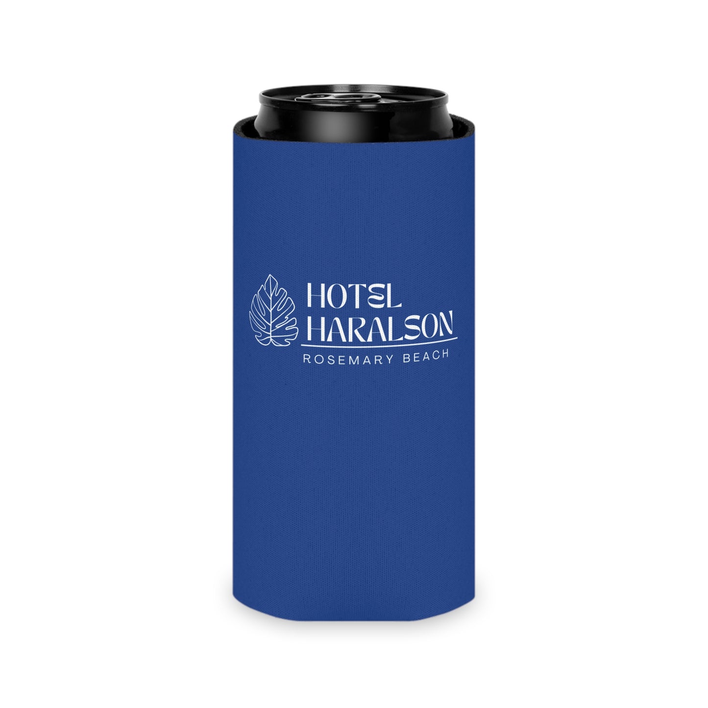 Custom - Personalized Hotel Haralson Can Cooler // Blue w/ White - Ideal for Beach Parties & Celebrations