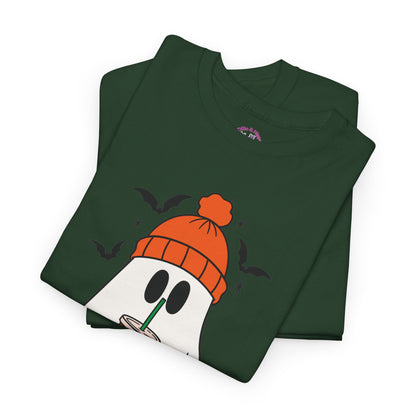 Ghostly Chill Unisex Heavy Cotton Tee, Halloween Shirt, Casual Wear, Fall Fashion, Cute Ghost Tee, Spooky Vibes