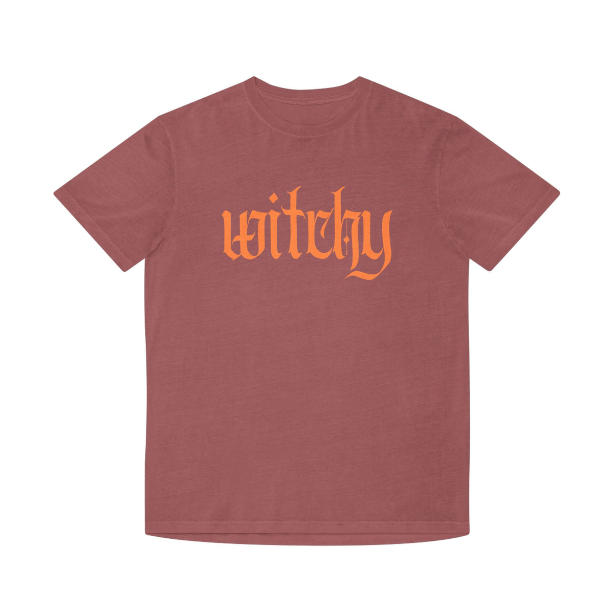 Witchy Graphic Tee — Retro Orange Text on Faded TShirt