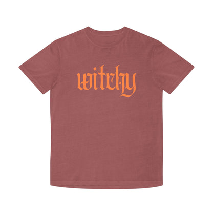 Witchy Graphic Tee — Retro Orange Text on Faded TShirt