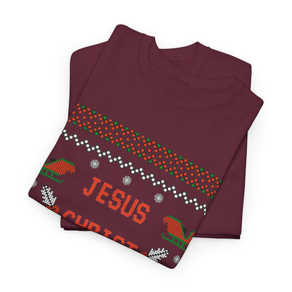 Funny Christmas Tee: "Jesus Christ Already Chill" Unisex Heavy Cotton Shirt