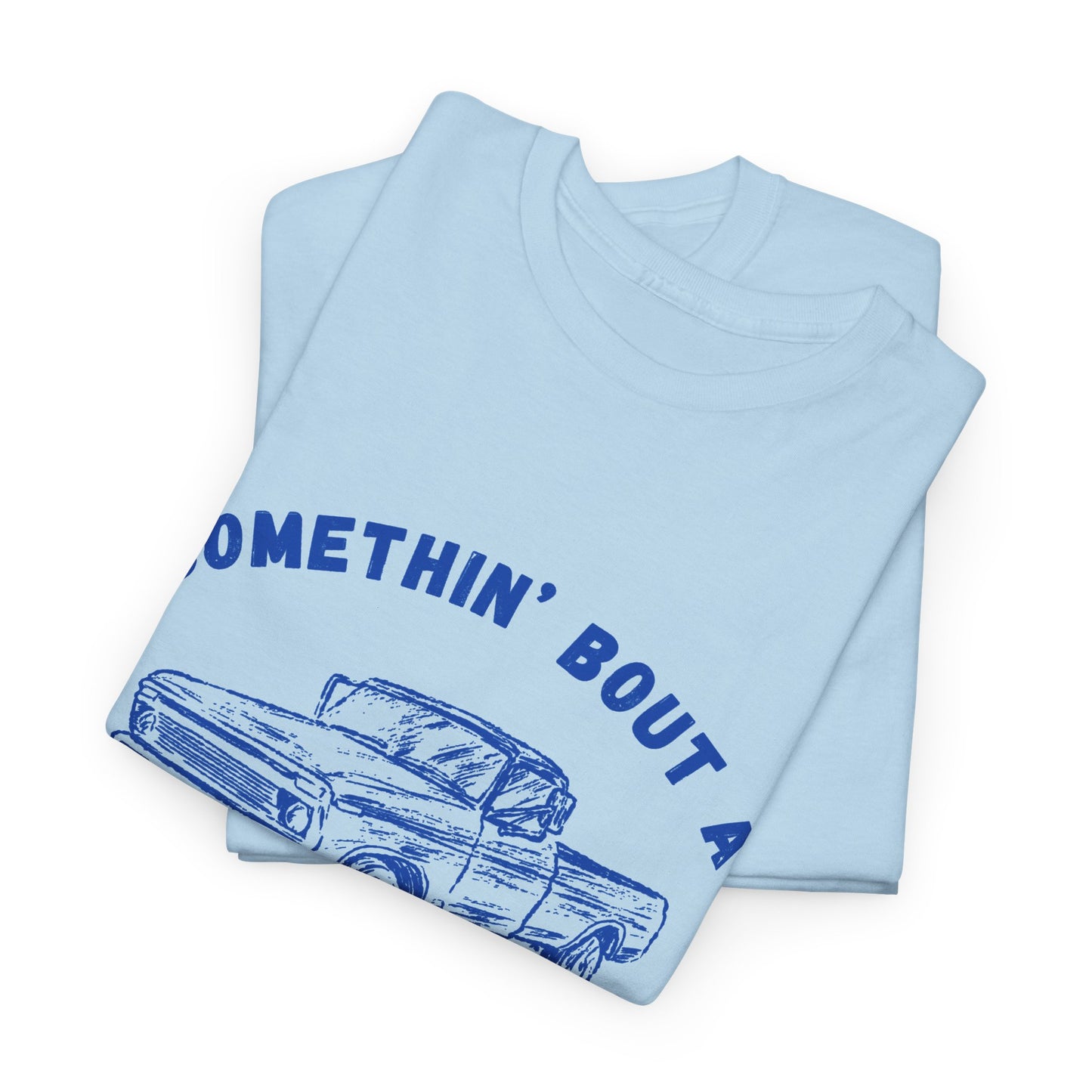 Somethin' Bout A Truck - Cobalt Distressed // Vintage Truck Graphic Unisex Heavy Cotton Tee - Perfect for Truck Lovers