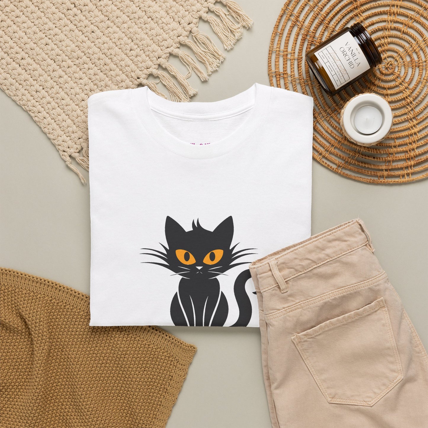 Black Cat with Sign //  Unisex Heavy Cotton Tee