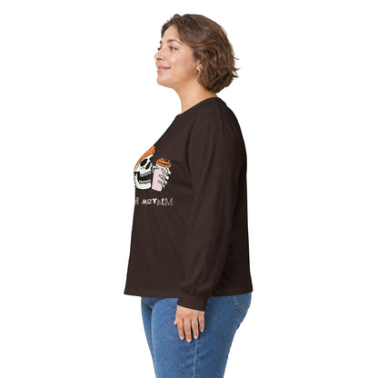 'Ready for Mayhem' Skull Coffee Tee — Casual Graphic Long Sleeve T-Shirt