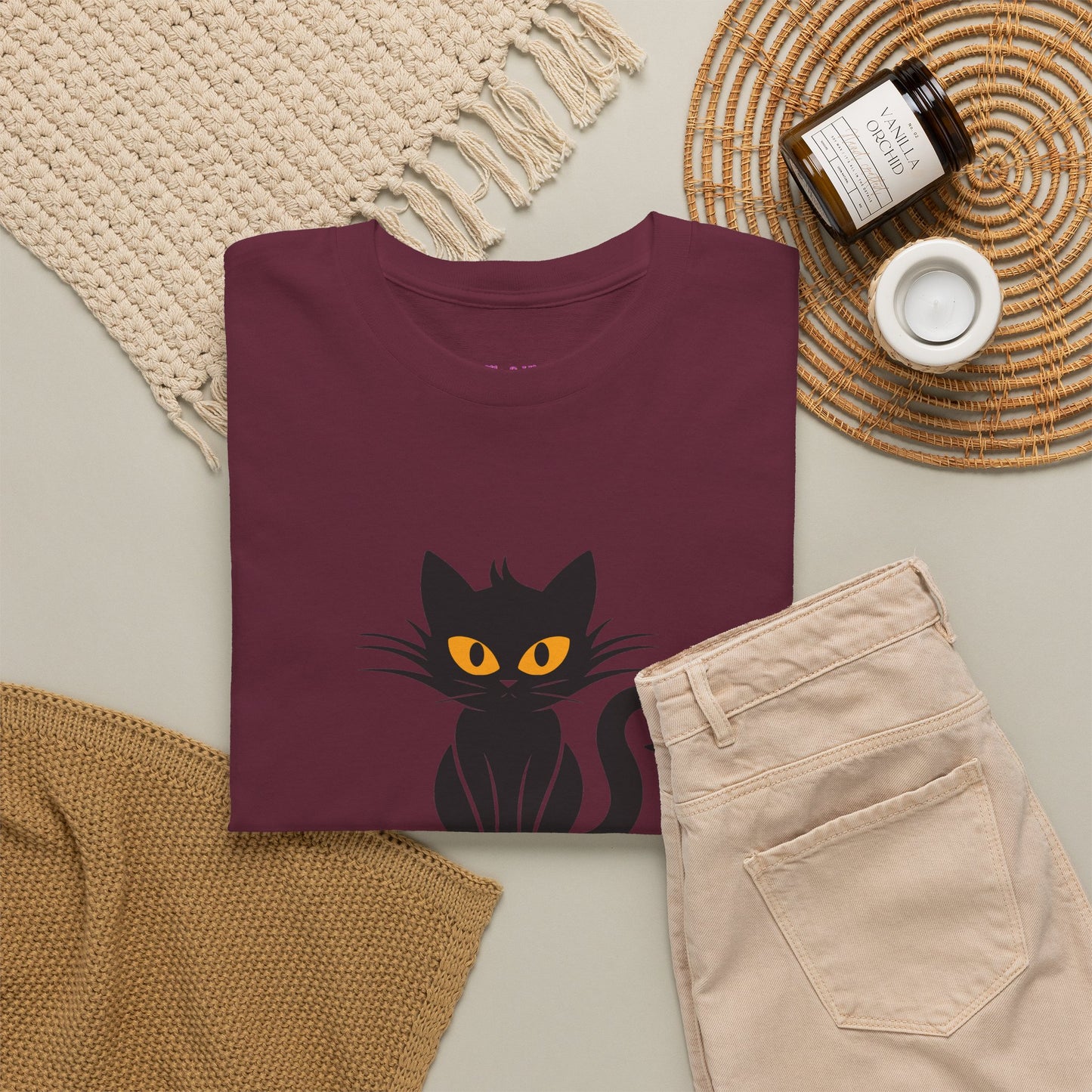 Black Cat with Sign //  Unisex Heavy Cotton Tee