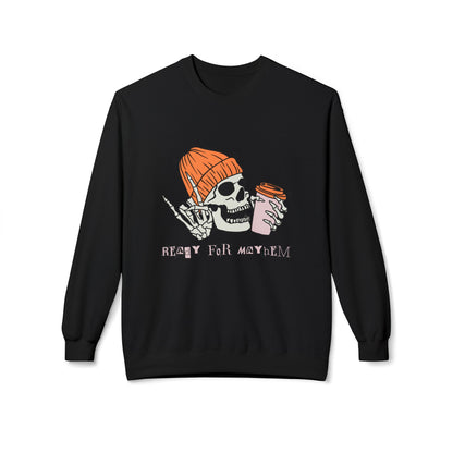 'Ready for Mayhem' Skull Coffee Tee — Casual Graphic Crewneck Swaetshirt