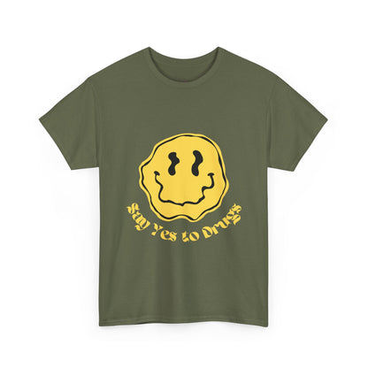 Say Yes to Drugs // Unisex Heavy Cotton Tee - Happy Smiley Face Graphic T-Shirt