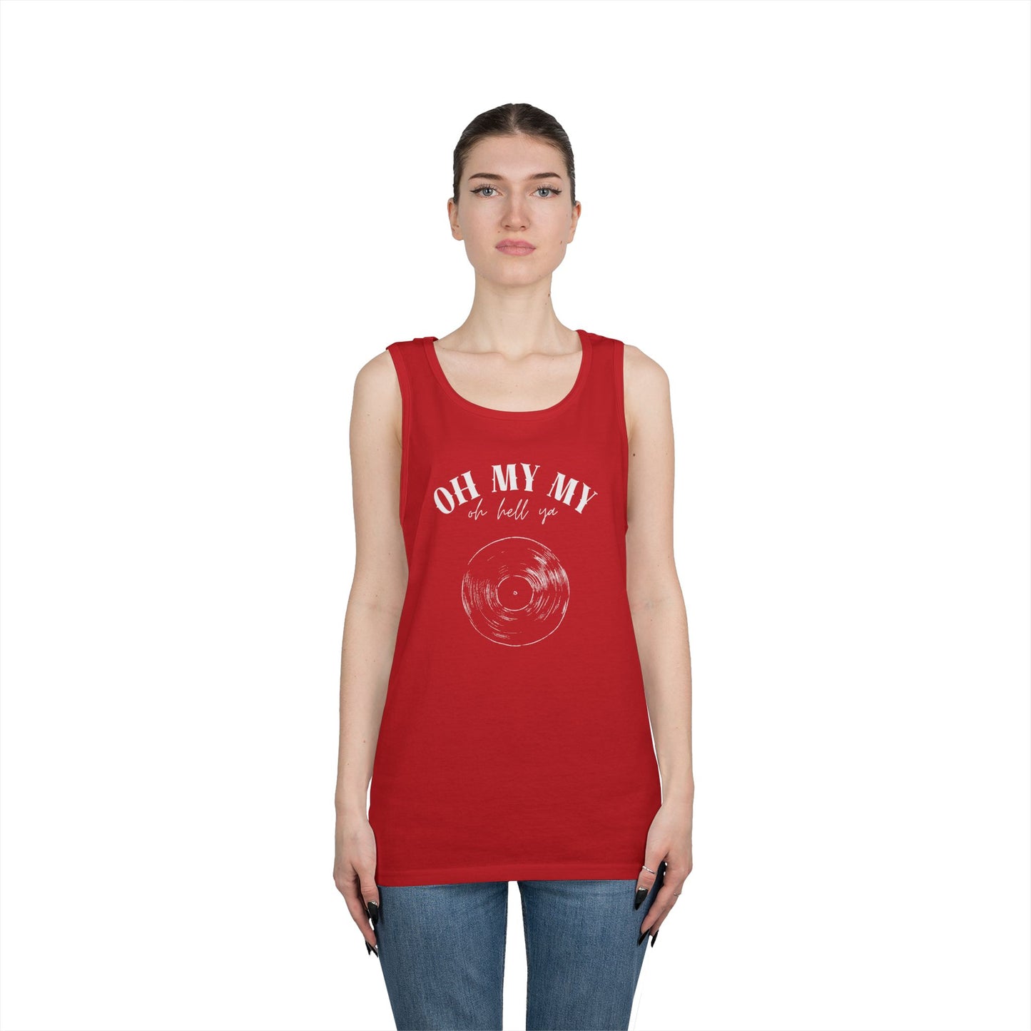 Oh My My Cool Vinyl Record // Unisex Heavy Cotton Tank Top - Graphic Tee