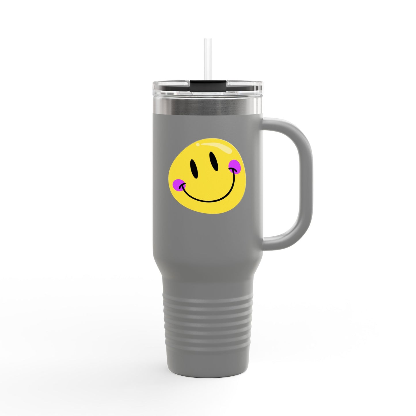 Crooked Smiley // Insulated Travel Mug, 40oz - Blue Text
